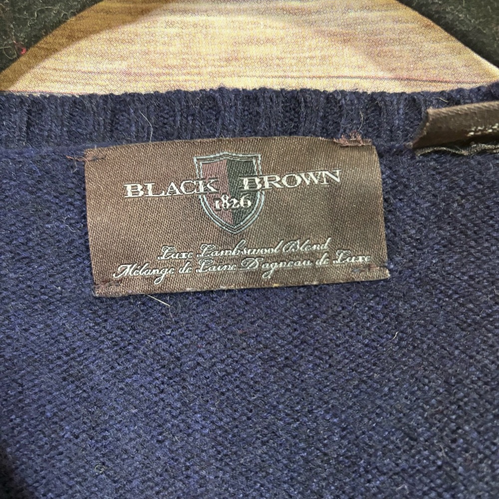 BLACK BROWN 1826 LAMBS WOOL BLEND VNECK PULLOVER SIZE LARGE I1 - Picture 2 of 6
